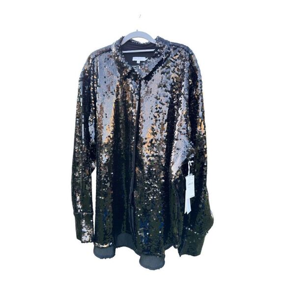 NWT Good American sequin party shirt oversized button down size 5 or 2x women’s - Picture 2 of 11
